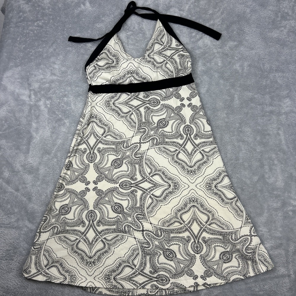 Patagonia Dress Womens Large Black Cream Iliana Halter Dress Organic Cotton